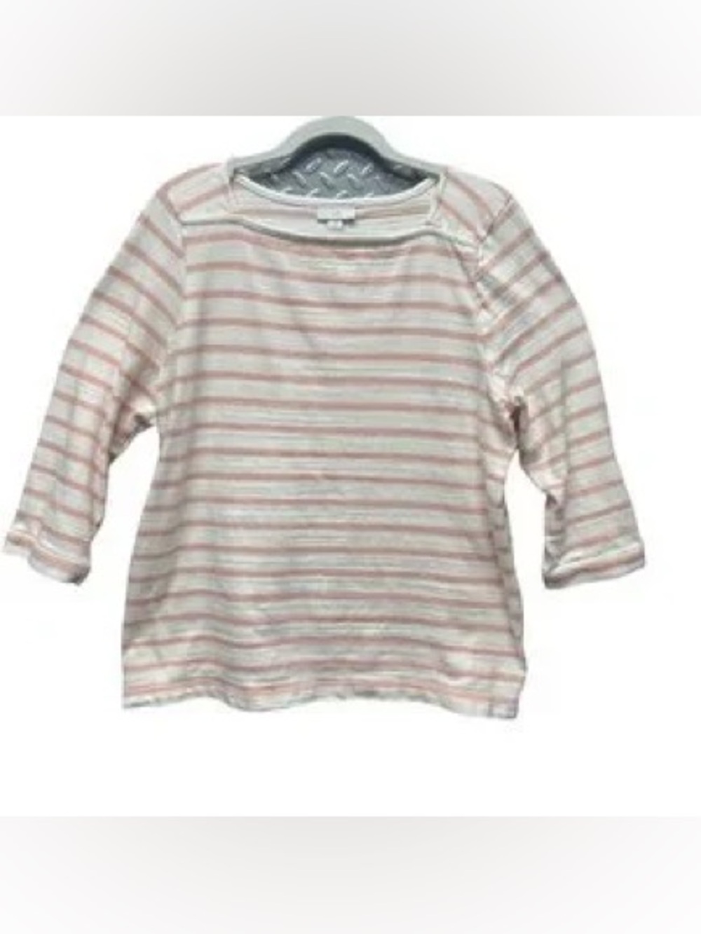 J. Jill Women's 3/4 Sleeve Tee Pink White Stripes Boat Neck